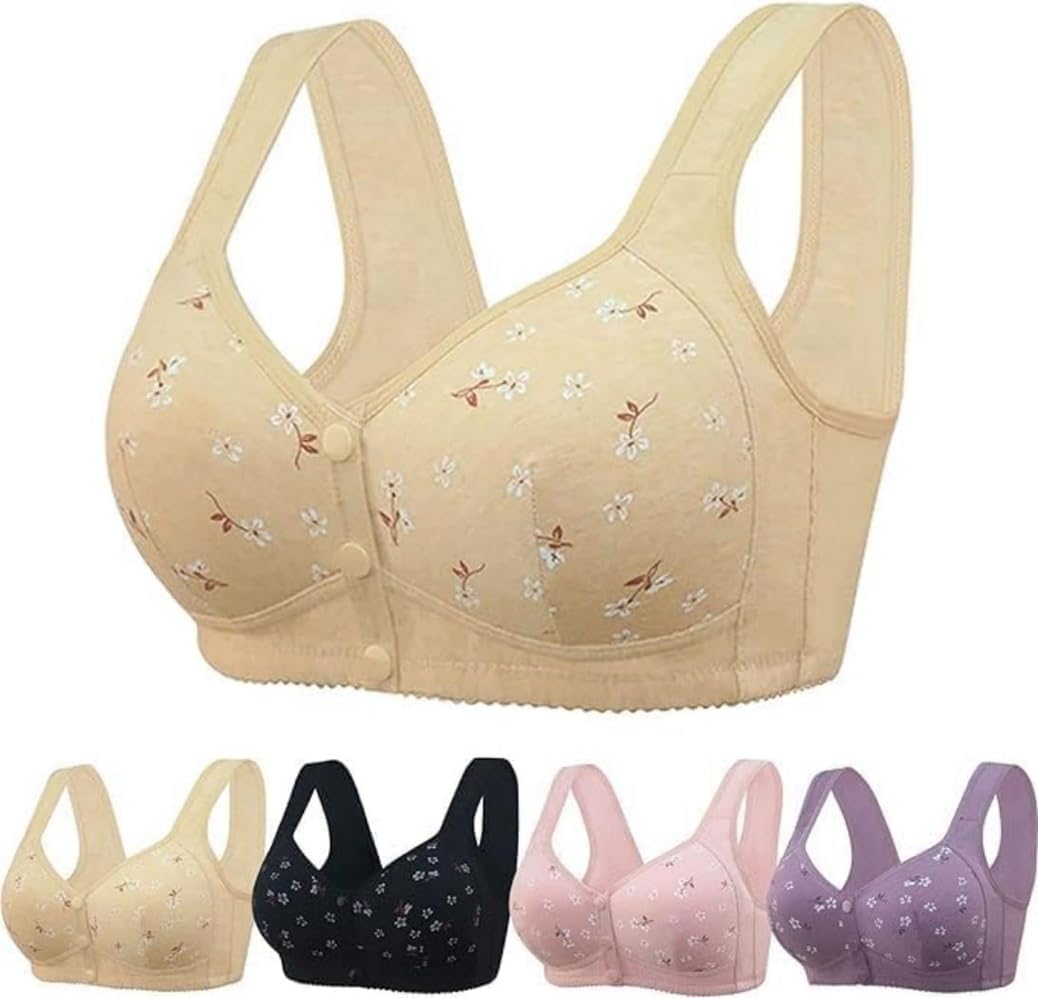 Bras for Women No Underwire Front Closure Comfort Senior Wireless Snap Closing Bra