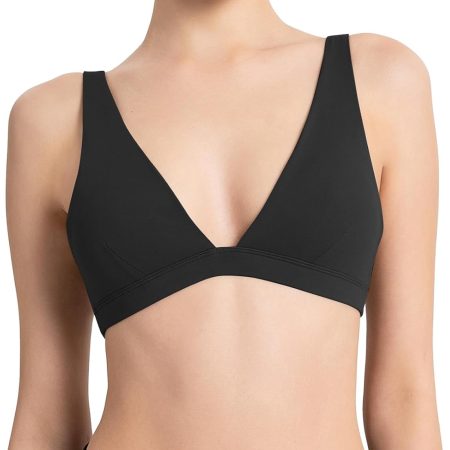 Sports Bra for Women V-Neck Triangle Bralettes with Open Back Push Up Workout Top Padded Light Support