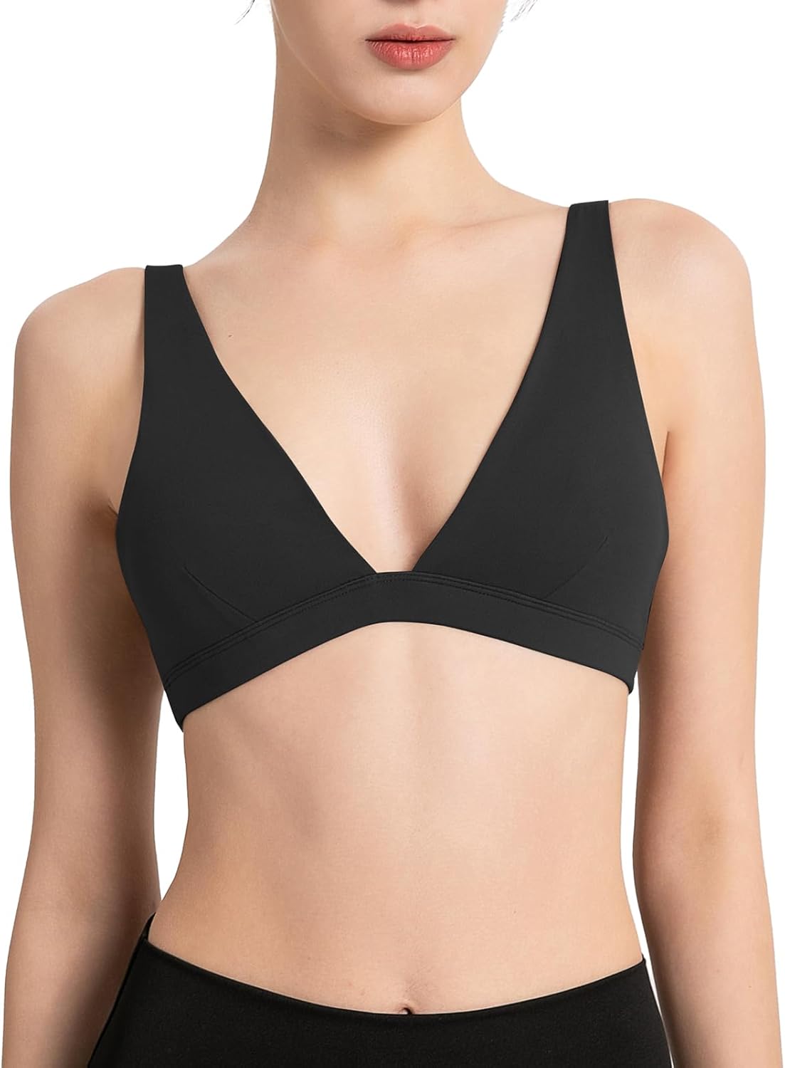 Sports Bra for Women V-Neck Triangle Bralettes with Open Back Push Up Workout Top Padded Light Support