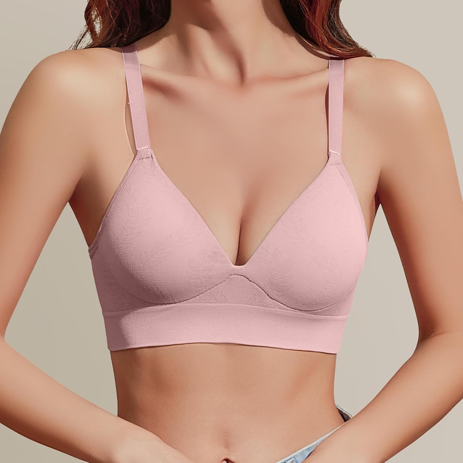 3 Pieces Deep V Wireless Bras for Women Seamless Comfy s Lightly Lined Multicolors Pack - Image 2