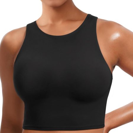 Sports Bras for Women, Supportive Longline High Neck Sports Bra Push Up Workout Built in Bra Crop Tank Tops