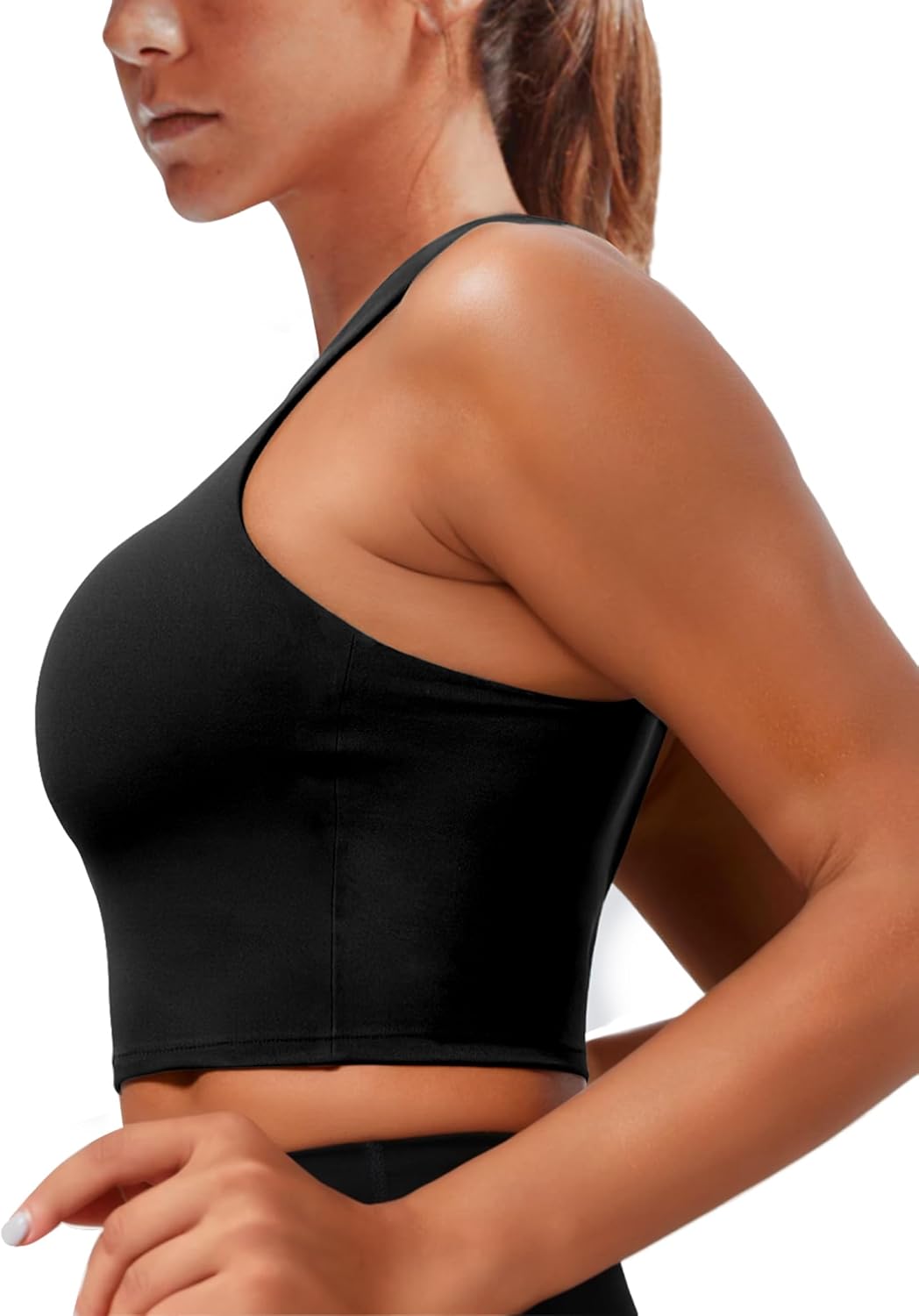 Sports Bras for Women, Supportive Longline High Neck Sports Bra Push Up Workout Built in Bra Crop Tank Tops - Image 2