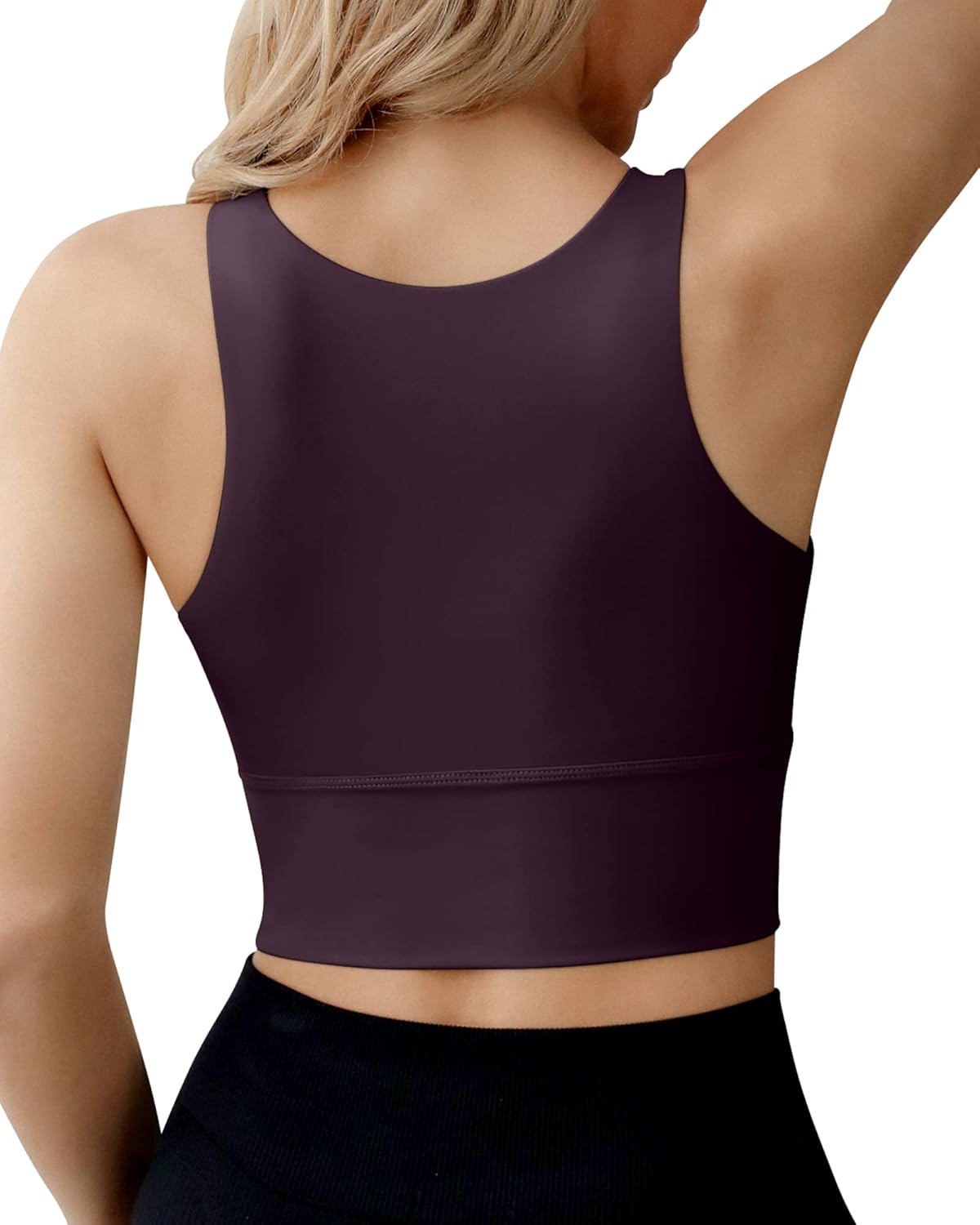 High Neck Sports Bra for Women Longline Medium Impact Workout Crop Tank Tops Wirefree Padded Yoga Bra Gym - Image 2