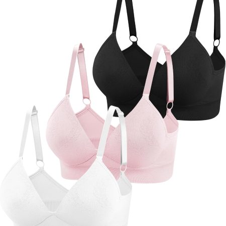 3 Pieces Deep V Wireless Bras for Women Seamless Comfy s Lightly Lined Multicolors Pack