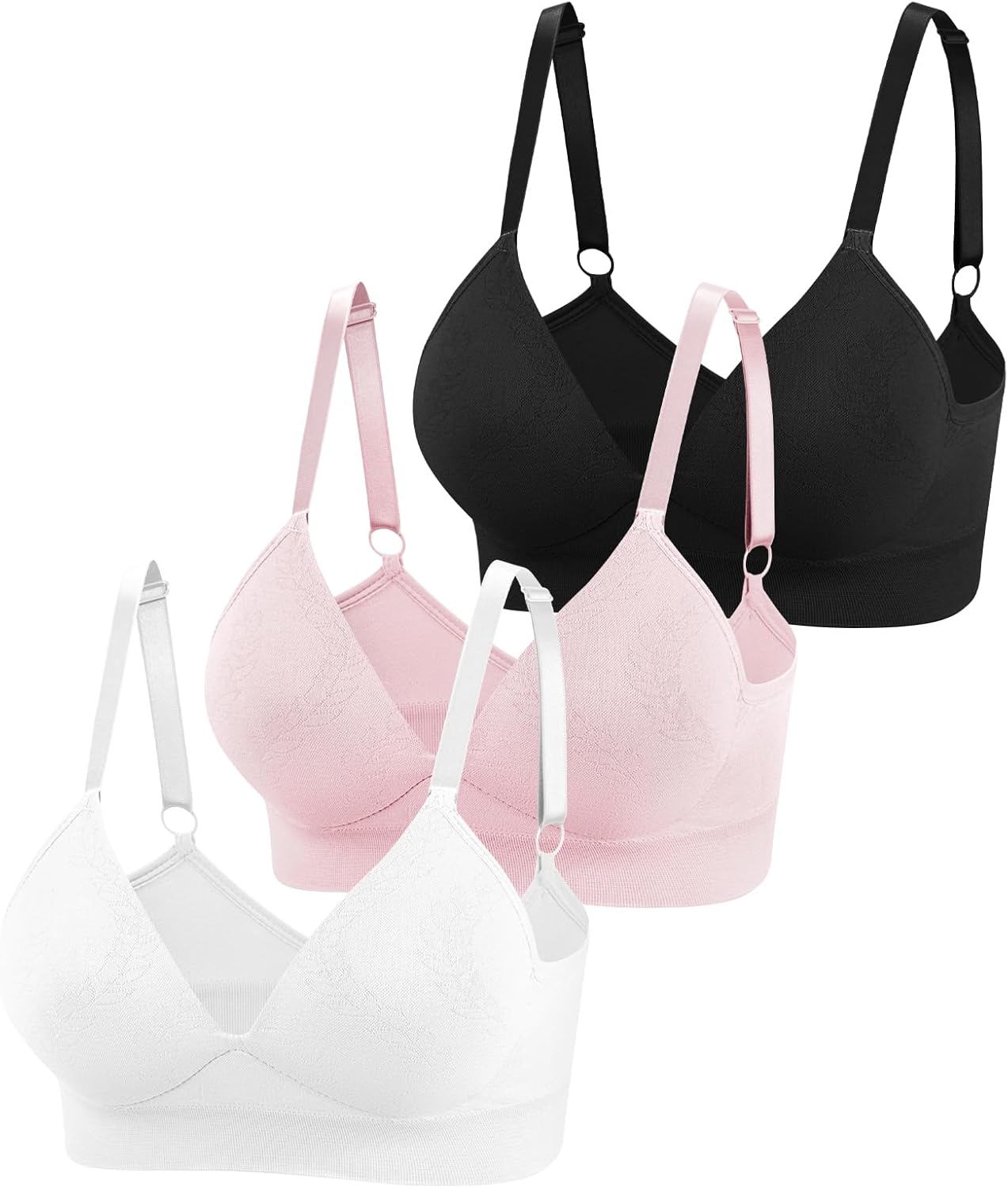 3 Pieces Deep V Wireless Bras for Women Seamless Comfy s Lightly Lined Multicolors Pack