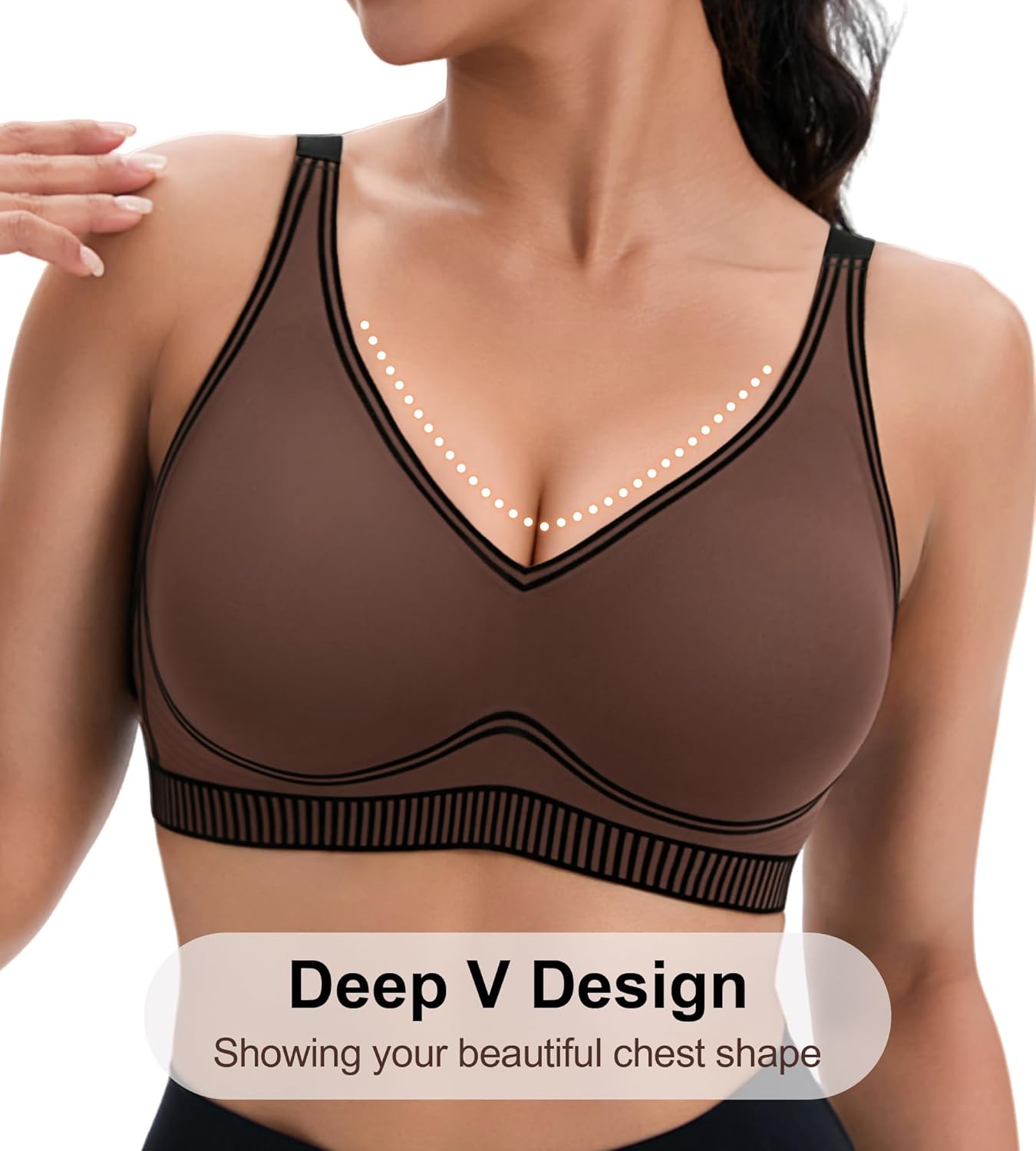 Wireless Sports Bras for Women Supportive Medium Impact Push Up Workout Bras No Underwire Deep V Padded Yoga Bra - Image 2