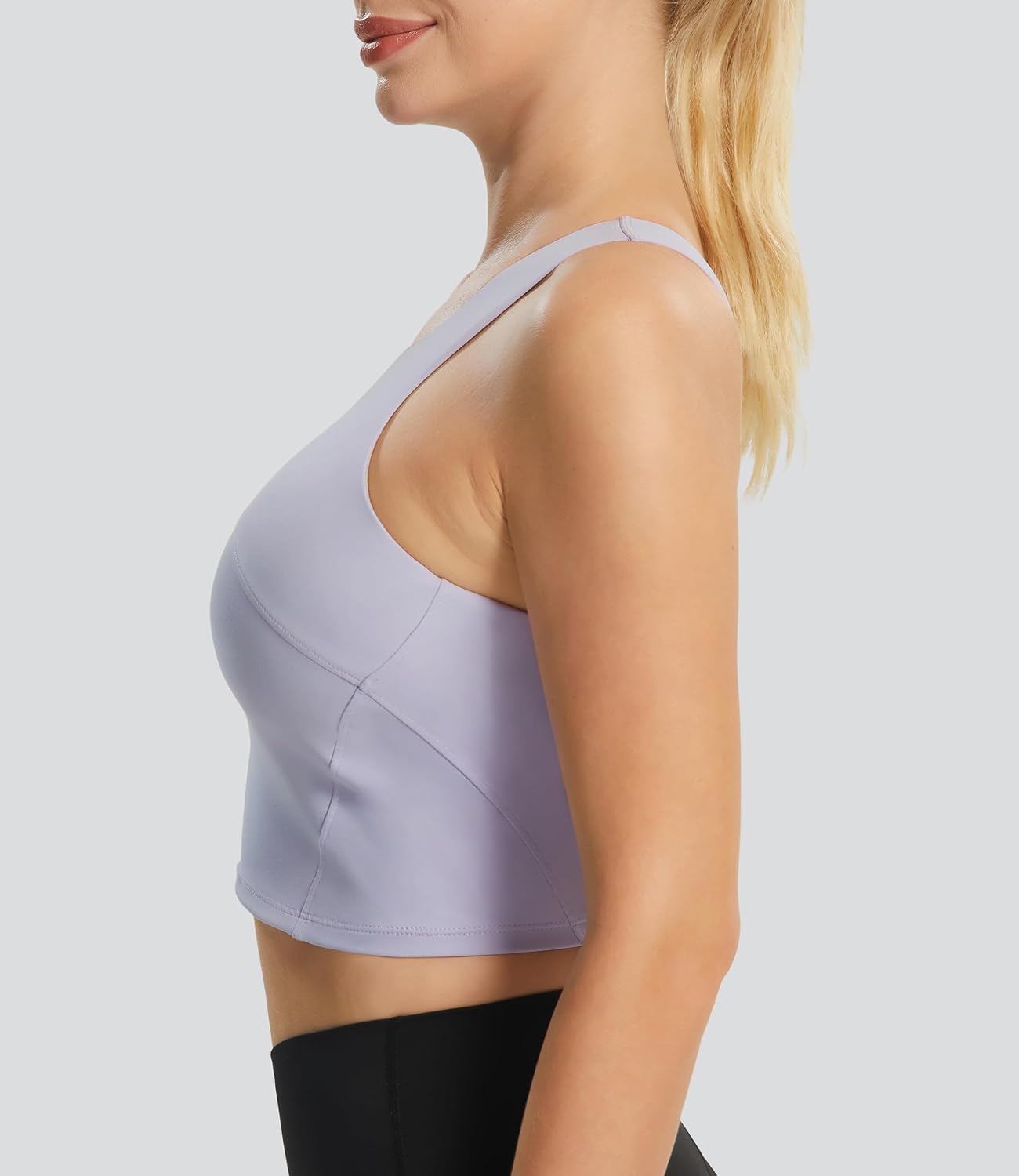 Longline Workout Tank Top with Built in Bra Adjustable Stretchy Yoga Top Light Impact - Image 2
