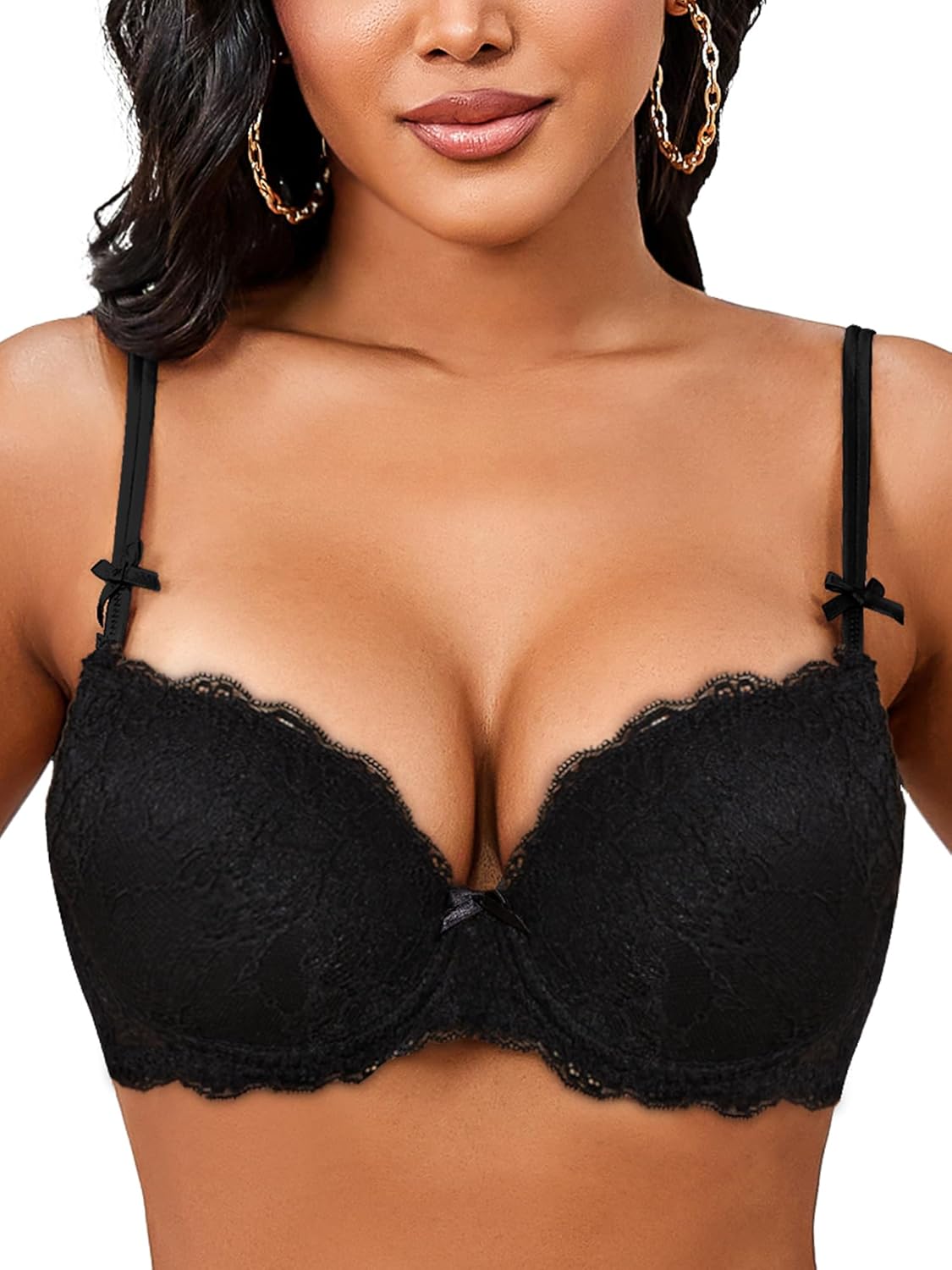 Women's Lace Push Up Bra Add 2 Cups Underwire Padded Support Full Coverage Plunge Everyday Lift Bra