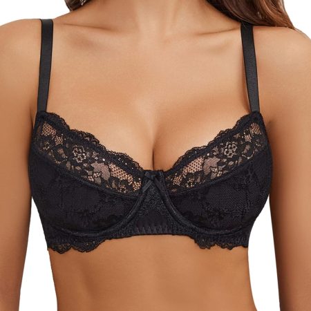Women's Sexy Lace Bra Mesh Balconette Underwire Unlined Everyday Bra Lingerie
