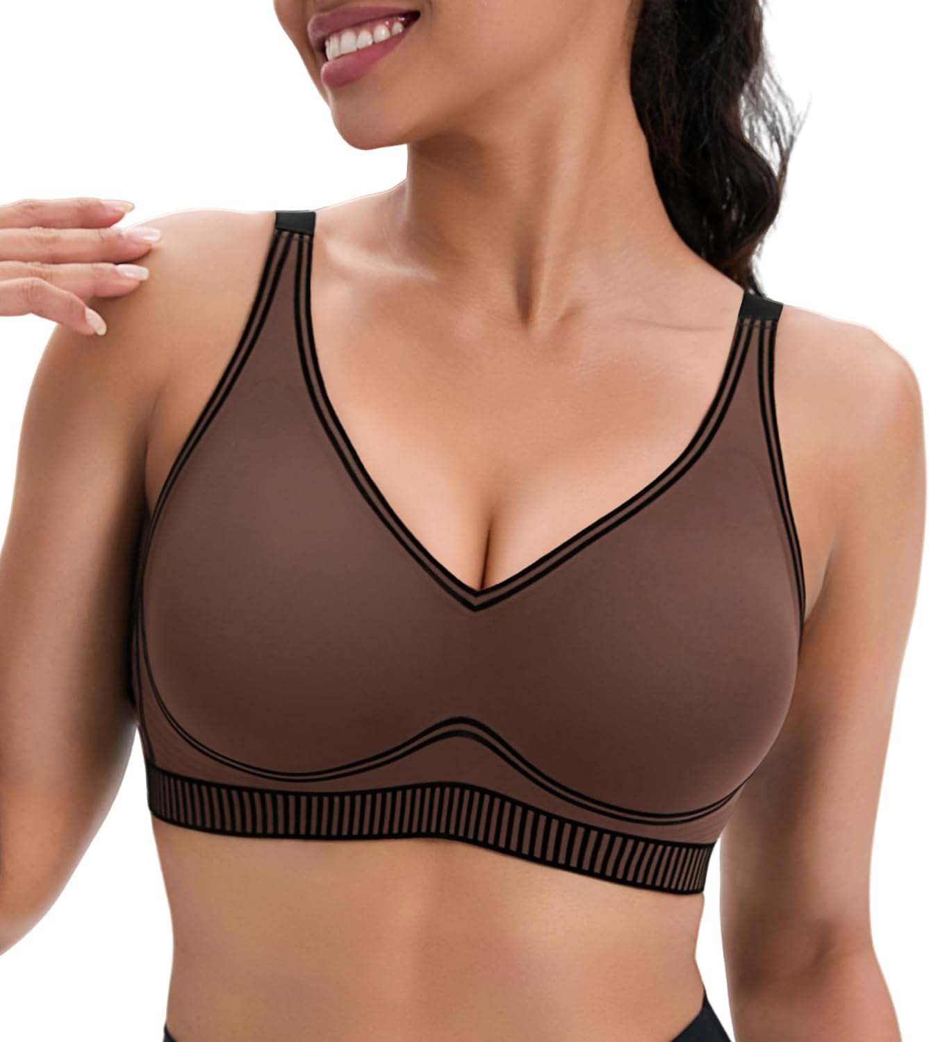 Wireless Sports Bras for Women Supportive Medium Impact Push Up Workout Bras No Underwire Deep V Padded Yoga Bra