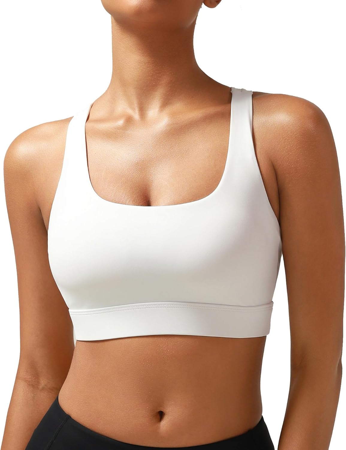 High Impact Sports Bras for Women - Scoop Neck Strappy Sports Bra High Support Moulded Cup Workout Bra