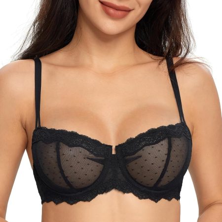 Women's Non-Padded Underwire Lace Balconette Unlined Demi Sheer Bra