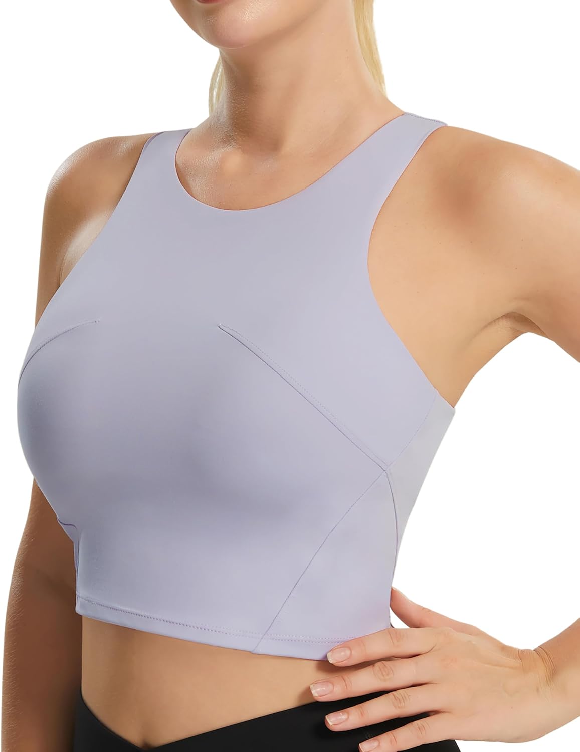 Longline Workout Tank Top with Built in Bra Adjustable Stretchy Yoga Top Light Impact