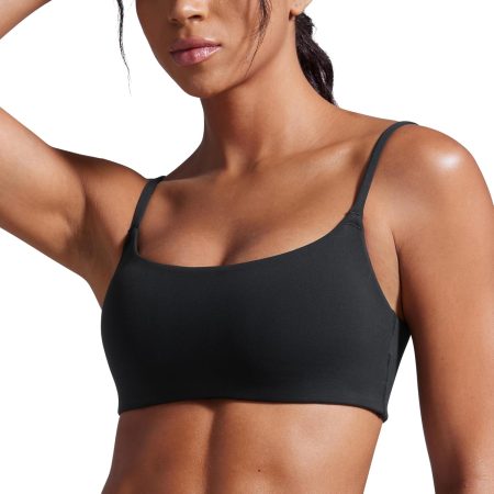 Scoop Neck Sports Bras for Women - Spaghetti Straps Wireless Workout Padded Gym Cami Top