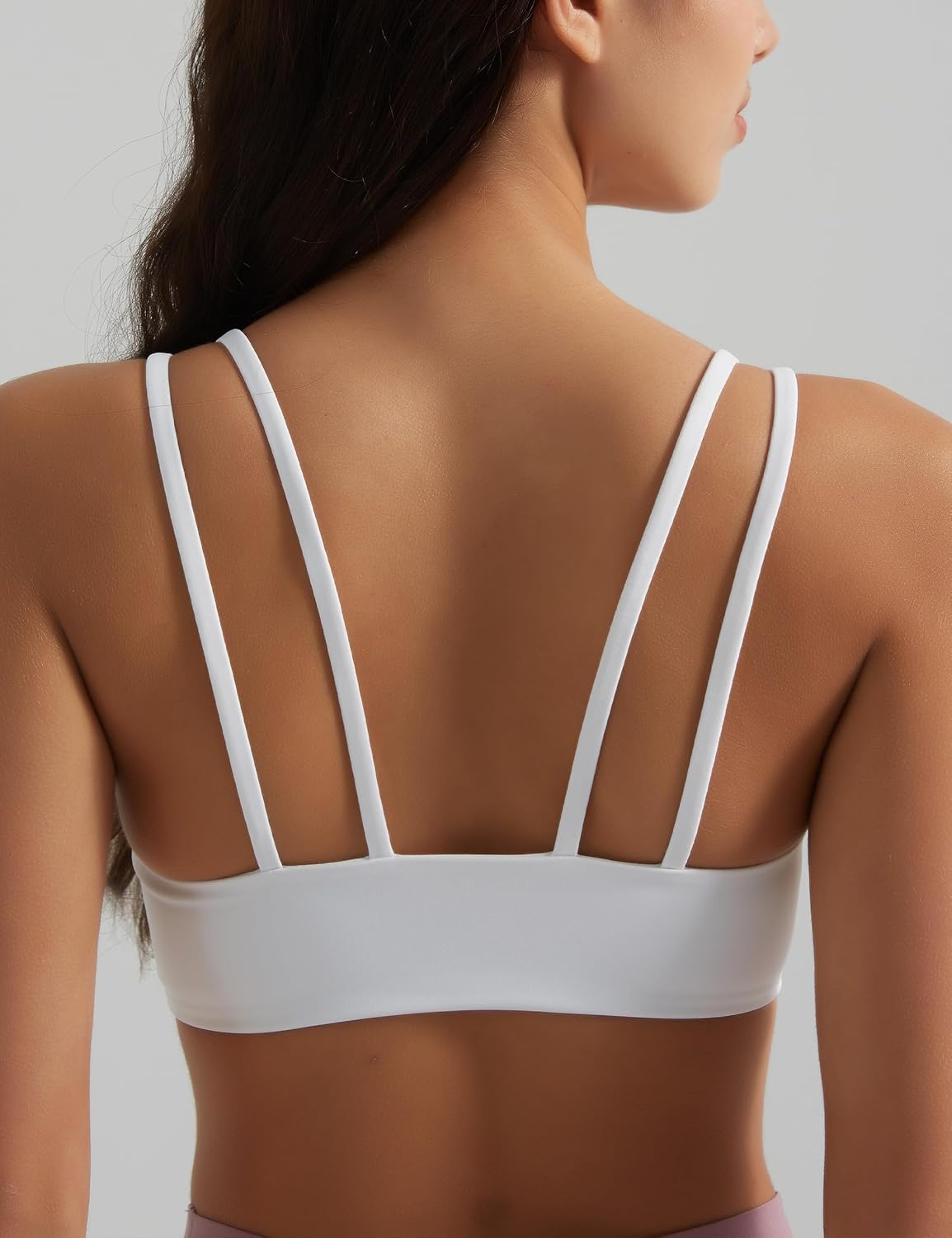 Yoga Sports Workout Bras for Women Seamless Molded Cup Spaghetti Double Strap Bra Wirefree Scoop Neck Tank Top Bras - Image 2