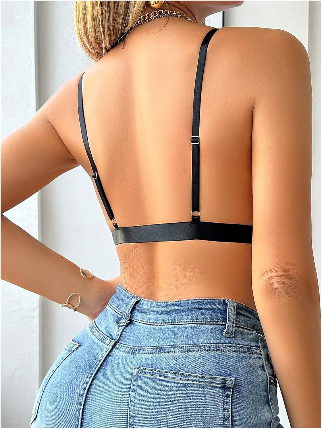 Women's Lace Bralette Front Closure Bras Wireless Cutout Deep V Triangle Sexy Lace Bra - Image 2