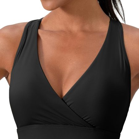 Women's Sports Bra, Medium Impact Racerback Workout Top, Nylon Spandex Blend Scoop or V Neck Tank Top