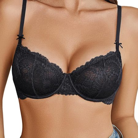 Women's Sexy Lace Bra Sheer Underwire Unlined Balconette Everyday Bras Lingerie