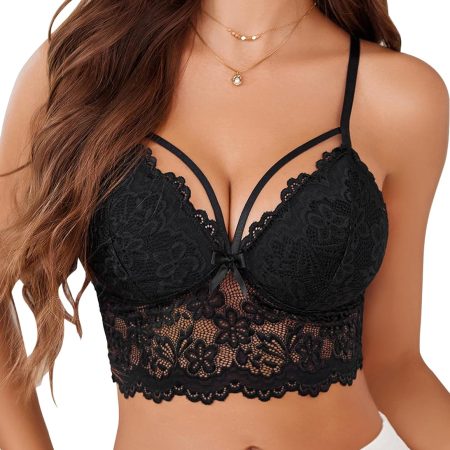 Lace Bralette for Women Lingerie Spaghetti Adjustable Strap Tank Camisole Crop Top